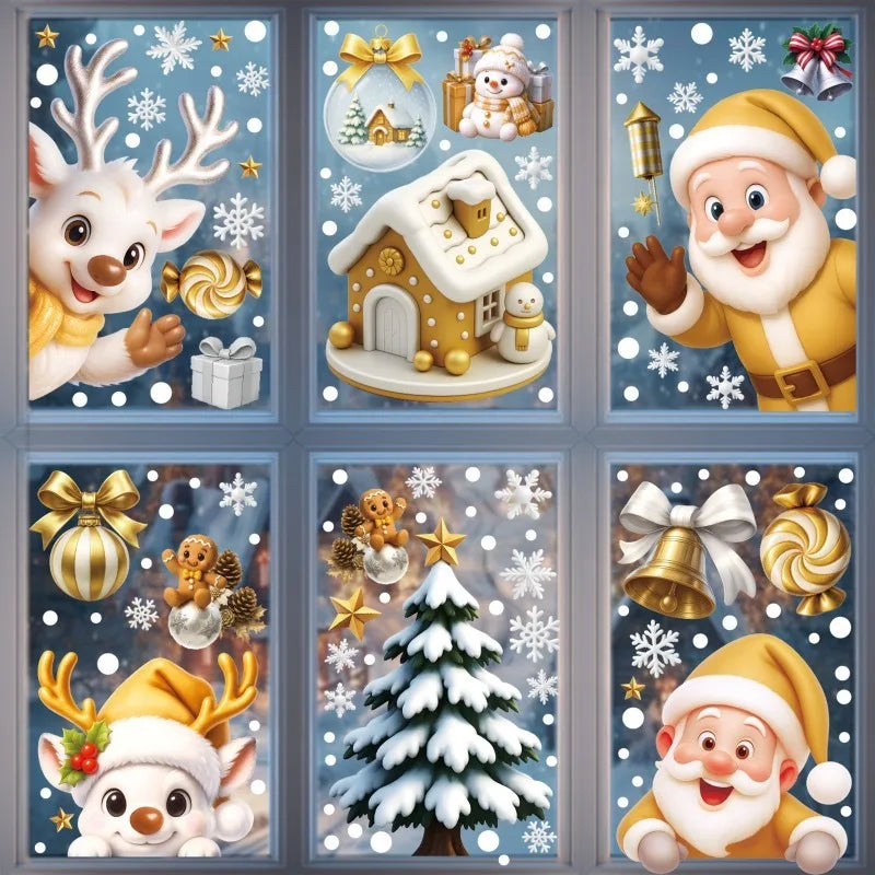 Christmas Window Stickers Winter Snowman Santa Claus Snowflake Reindeer Static Electricity Stickers Ornaments Xmas Home Decor