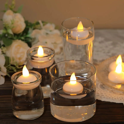 LED Flameless Floating Candle Battery Powered Flickering Electronic Candle Waterproof Floating Tealight Wedding Party Decor Lamp