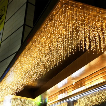 Christmas Icicle Light Decorations Outdoor Garden Street Droop LED Lamp Curtain String Fairy Garland for Eaves