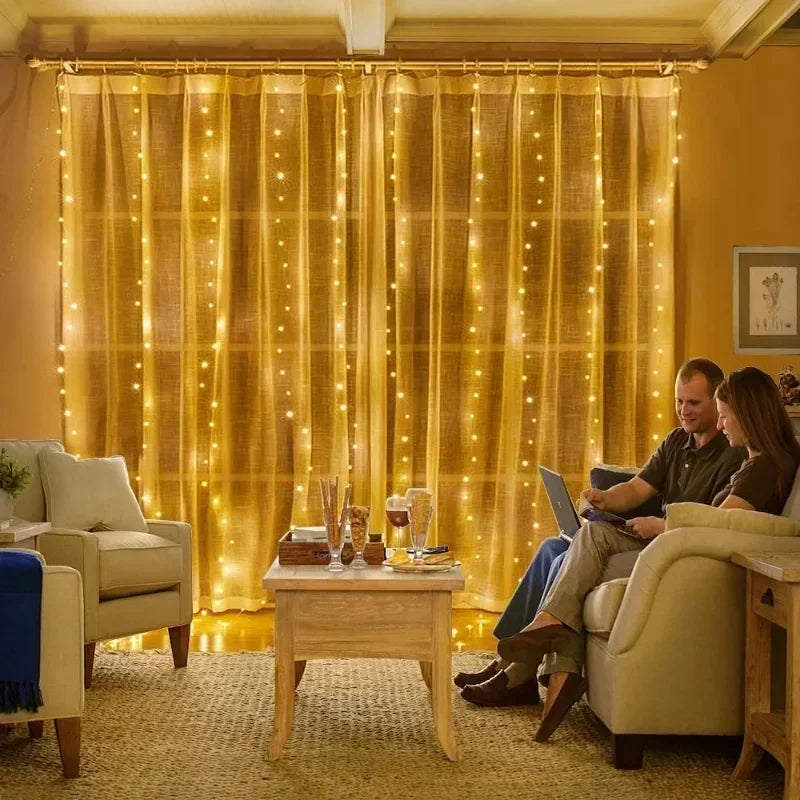6x3M / 3x3M Curtain Garland USB Powered Fairy LED Lights with Remote for Christmas New Year Window Decoration