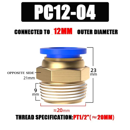 Pneumatic Fitting Air Connector PC 4mm 6mm 8mm 10mm 12mm Thread 1/8" 1/4" 3/8" 1/2" Hose Fittings Pipe Quick Connectors