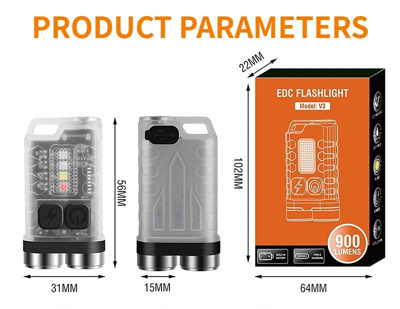 Mini Portable Keychain LED Flashlight TYPE C Rechargeable Camping Hiking Lantern High Power Luminous Flash Light Pocket Torch