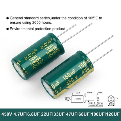 Aluminum Electrolytic Capacitor 6.3V-450V High Frequency Low ESR for Power Supply and DIY Circuits