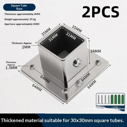 Flange Base Stainless Steel Square Tube Connector 25/30/35mm Corner Joint