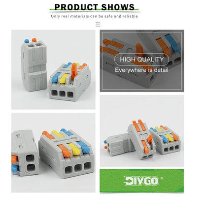 Quick Electrical Lever Wire Connectors, 2 Port Cable Spring Splice, Universal Compact Clamp Mini Wiring Terminal Connector