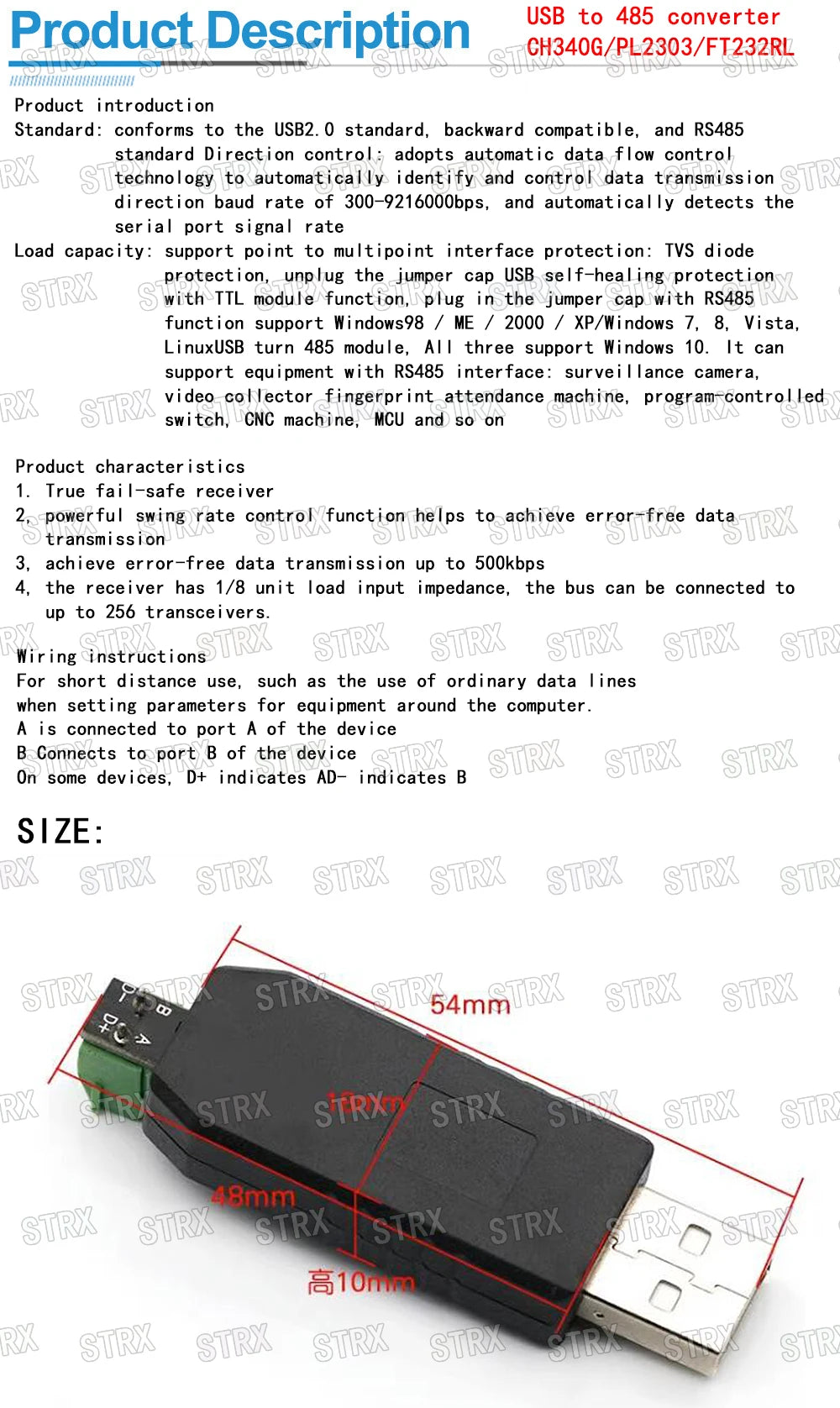 USB to RS485 Converter Adapter Module CH340 PL2303 FT232RL for Arduino