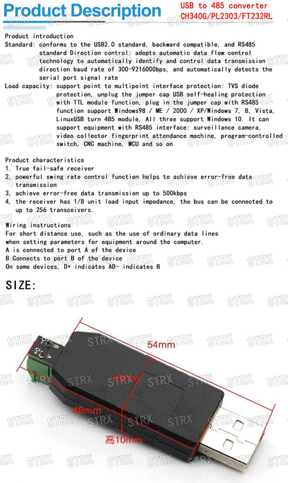 USB to RS485 Converter Adapter Module CH340 PL2303 FT232RL for Arduino