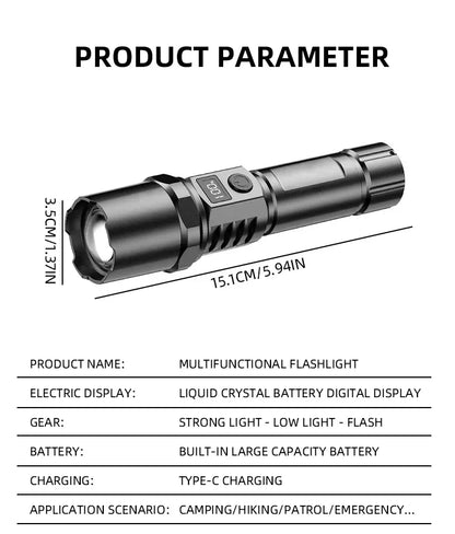 Super Bright LED Flashlight USB-C Rechargeable Tactical Torch