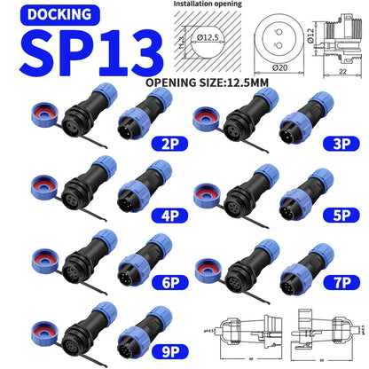 SP Series IP68 Waterproof Aviation Connector SP13 SP16 SP17 SP20 SP21 2-12Pin Panel Mount Plug and Socket