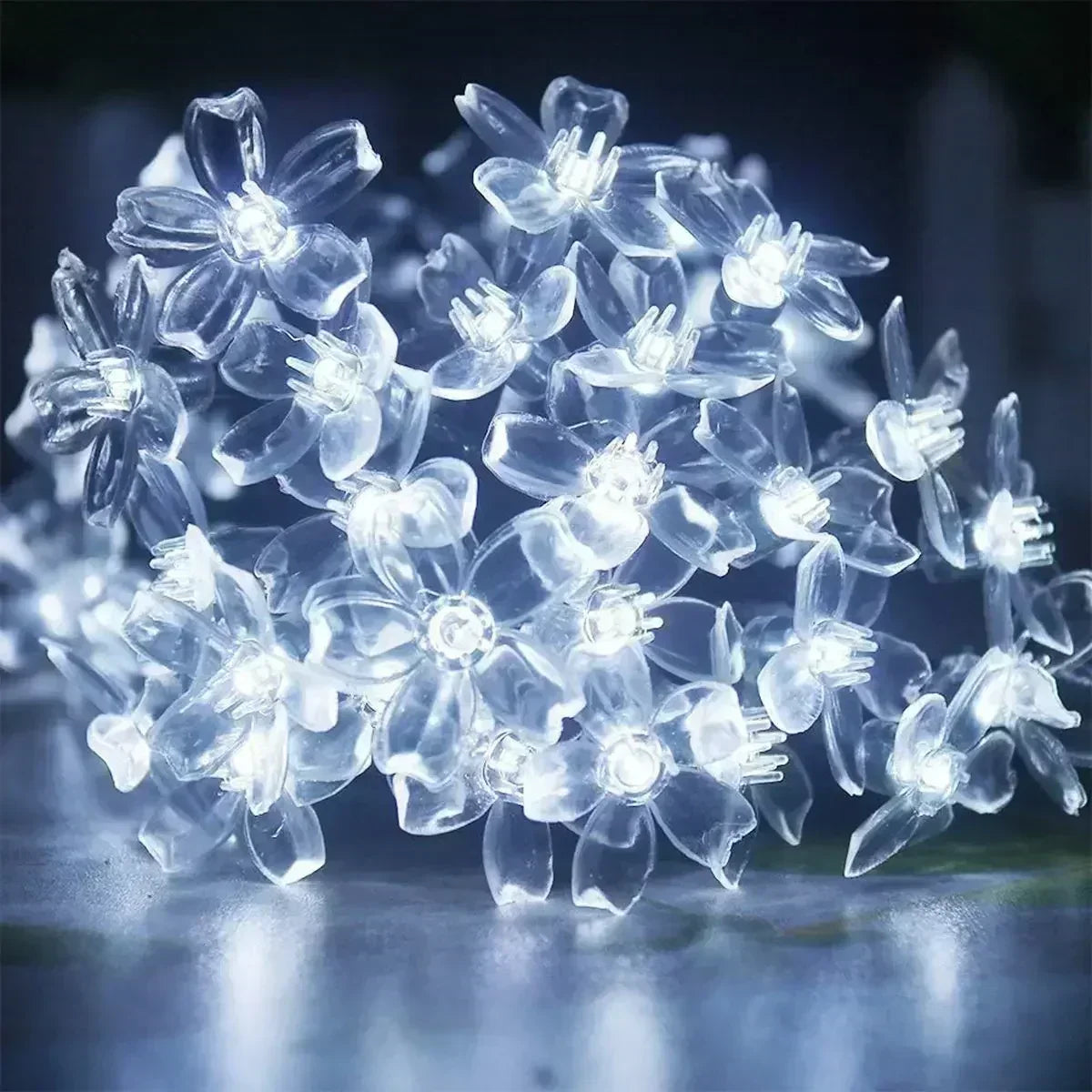 Solar Sakura Fairy String Lights, 5/7/12/22M Peach Blossom Cherry LED Lamp for Wedding, Party, Garden, Christmas Outdoor Decor