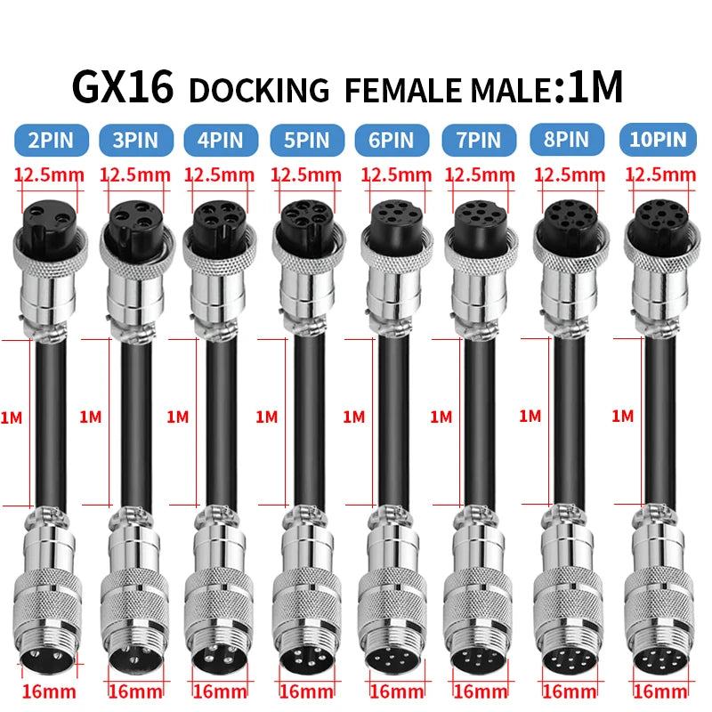 1PCS GX16 Auto Waterproof Connector 2-10 Pins with Power Cable Line Socket Plug — Suitable for Industrial Machinery and Equipment