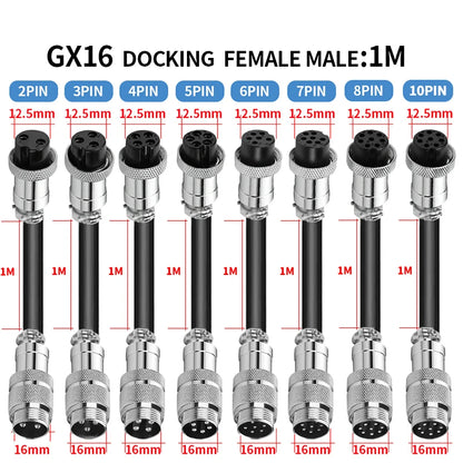 1PCS GX16 Auto Waterproof Connector 2-10 Pins with Power Cable Line Socket Plug — Suitable for Industrial Machinery and Equipment