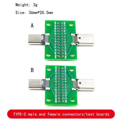 USB 3.1 Type-C Male to Female Header Test Board 24-Pin Double-Sided Adapter