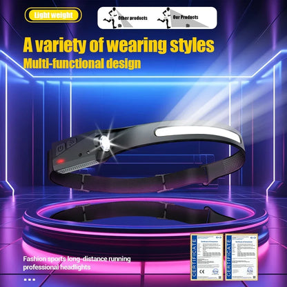 Portable LED Sensor Headlamp USB Rechargeable Built-in Battery