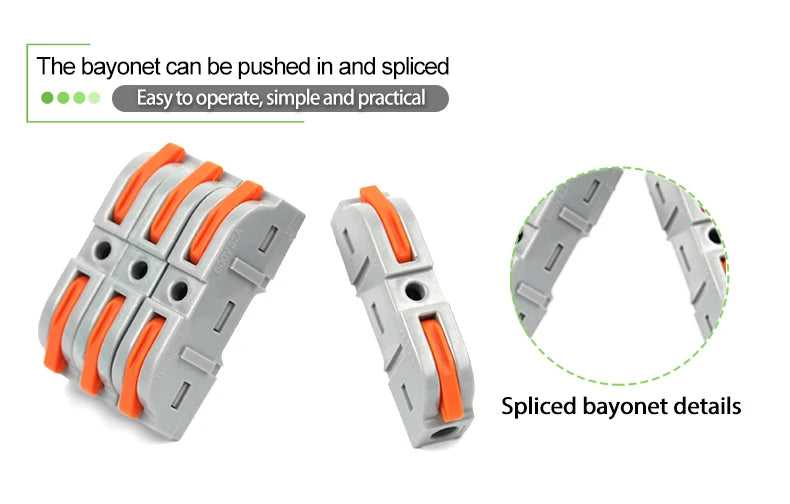 Quick Electrical Lever Wire Connectors, 2 Port Cable Spring Splice, Universal Compact Clamp Mini Wiring Terminal Connector