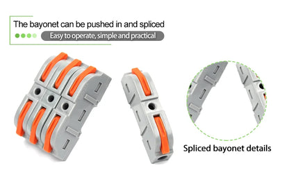 Quick Electrical Lever Wire Connectors, 2 Port Cable Spring Splice, Universal Compact Clamp Mini Wiring Terminal Connector