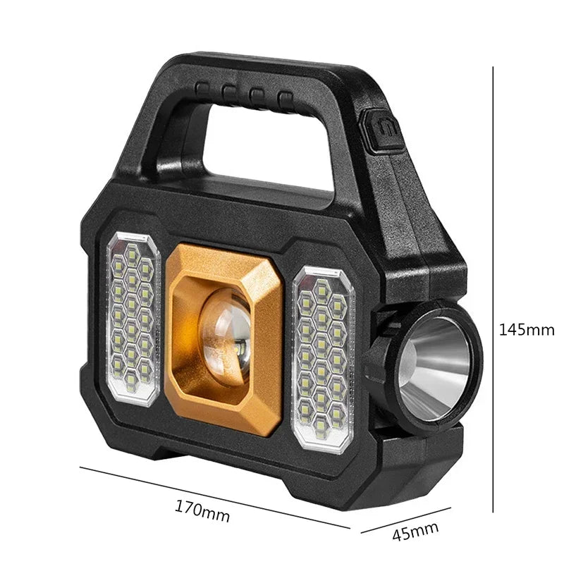 Multifunctional COB Searchlight LED Strong Light Flashlight Solar Charging Waterproof Outdoor Emergency Lighting Work Light