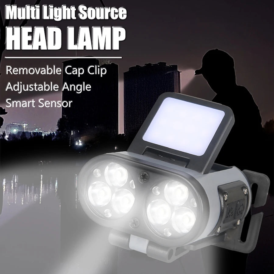 Multifunctional LED Headlamp Cap Clip USB Rechargeable Headlight