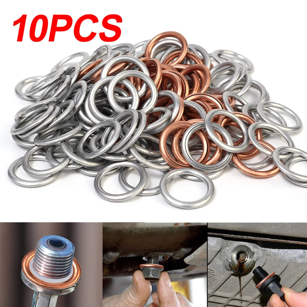 200/10pcs Car Oil Pan Drain Gasket Drainage Bolt Pad Aluminum/ Copper Oil Drain Plug Gasket Cars Accessories for Volkswagen Audi