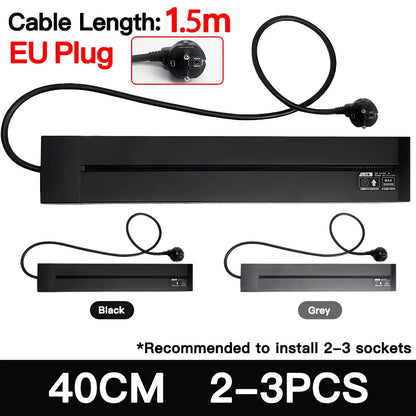 Wall-Mounted Power Track Outlet Rail Modular Sliding Socket Strip with USB-C US EU UK Adapters Grey Black for Office Home