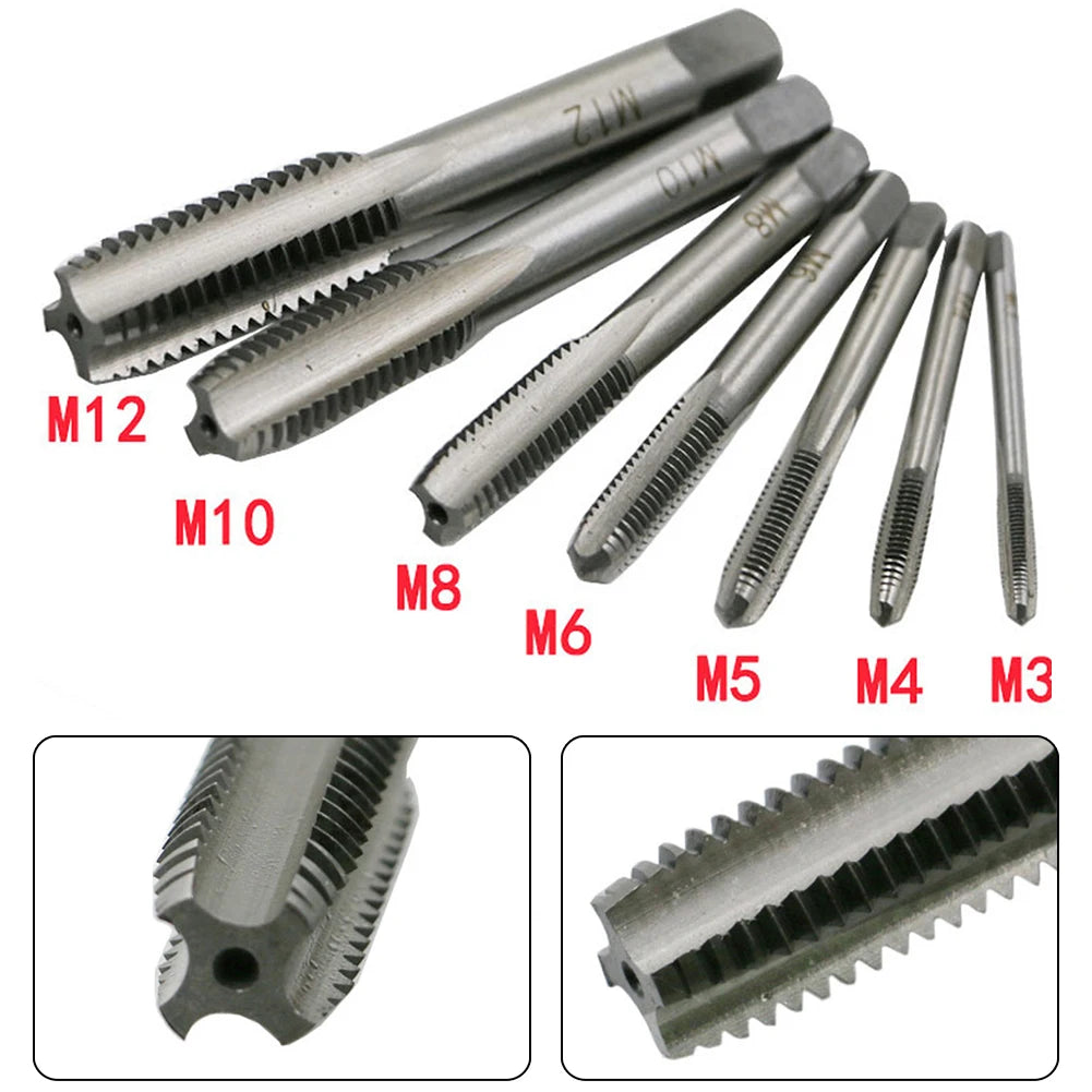 7Pcs For M3 Metric Thread Tap Drill Bits Set with HSS Straight Fluted Screw Taps for Stainless Steel and General Steel