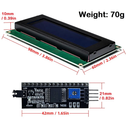 LCD2004A 20x4 Character I2C LCD Display Module HD44780 with Serial Interface Adapter Blue Green Screen for Arduino Projects