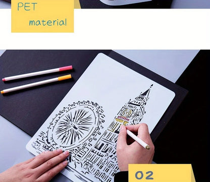 A4 DIY Painting Wall Stencil Airbrush   Drawing Copy Templates London Bridge Big Ben castle Burj Al Arab Five Towers White House