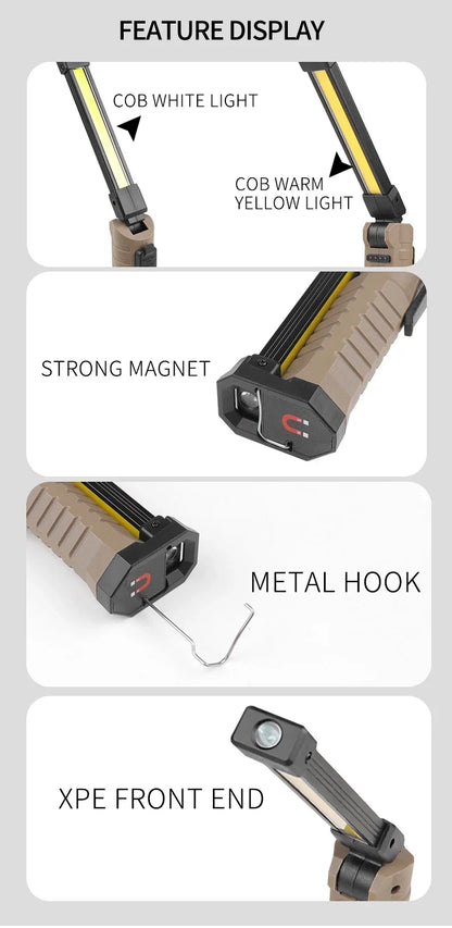 Portable Folding COB XPE LED Work Light Rechargeable Inspection Lamp