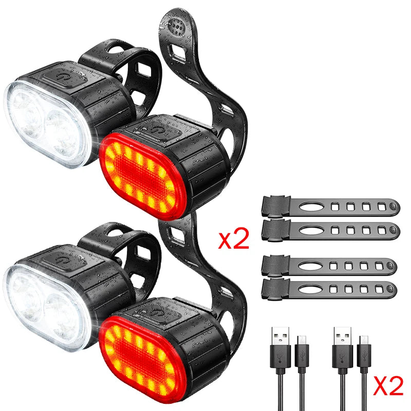 Rechargeable Bike Light Set Front Light with Taillight Mini Night Safety Warning Bicycle Accessories for Night Outdoor Cycling