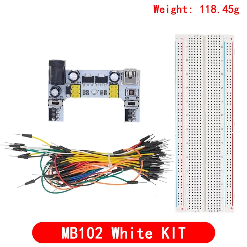 MB102 830-Point Breadboard Kit — Power Module 3.3V/5V + Jumper Wires, Arduino Prototyping