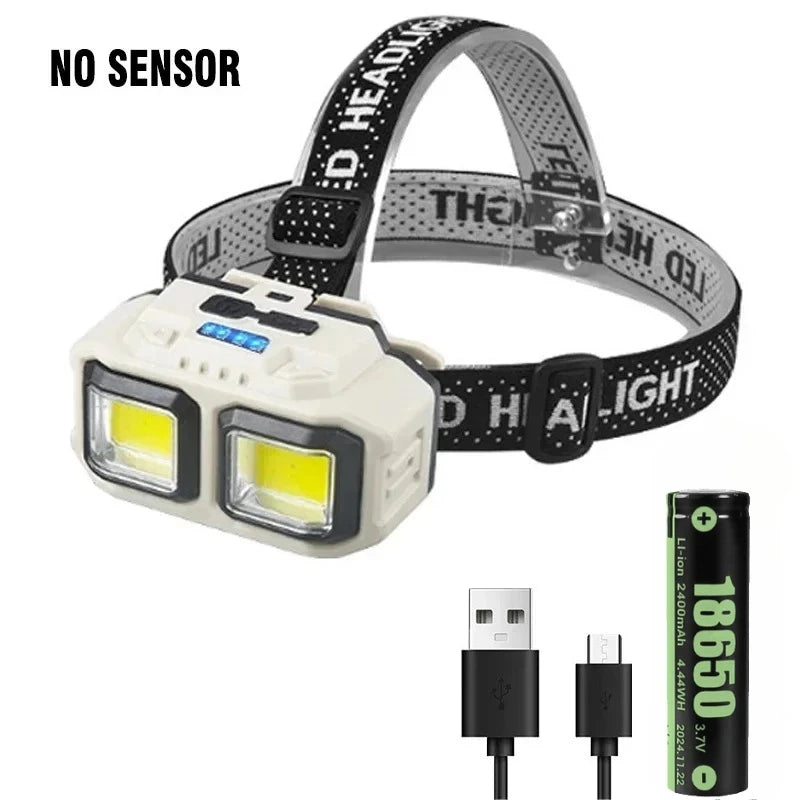 COB LED Induction Headlamp USB Rechargeable 5 Mode 18650 Headlight