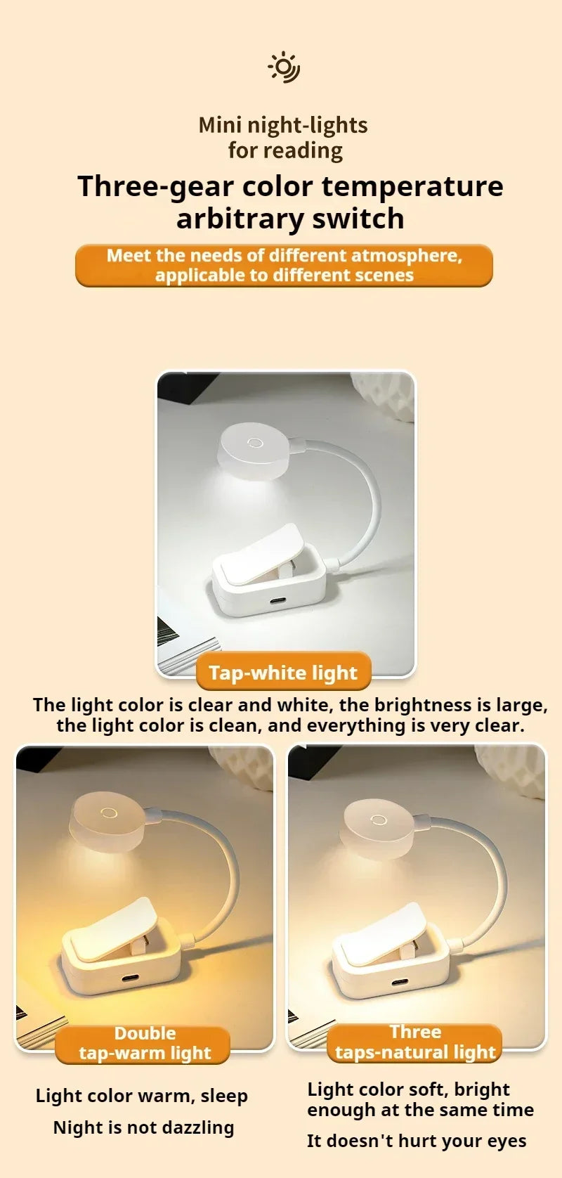Folding Clamp Led Table Lamp Rechargeable Night Light Study Stand Read Lamp Touch 3 Modes Dimming Eye Protection Light Emergency