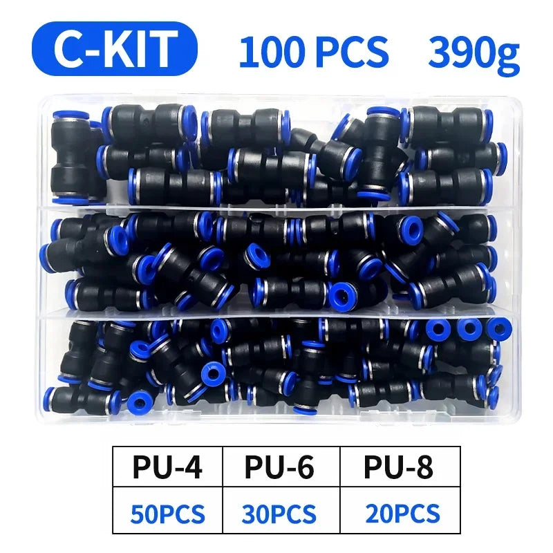 PU Pneumatic Fittings Kit 23-100PCS Air Straight Quick Release Connector for PU4 PU6 PU8 PU14 4/6/8/10MM