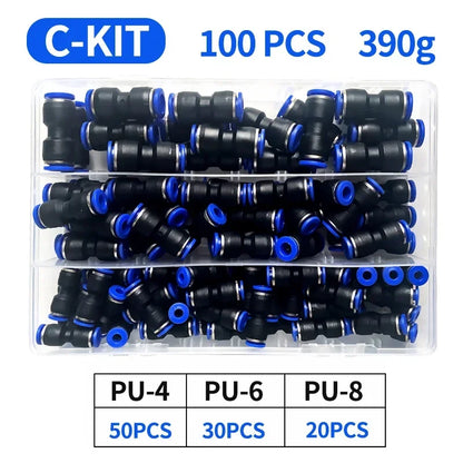 PU Pneumatic Fittings Kit 23-100PCS Air Straight Quick Release Connector for PU4 PU6 PU8 PU14 4/6/8/10MM