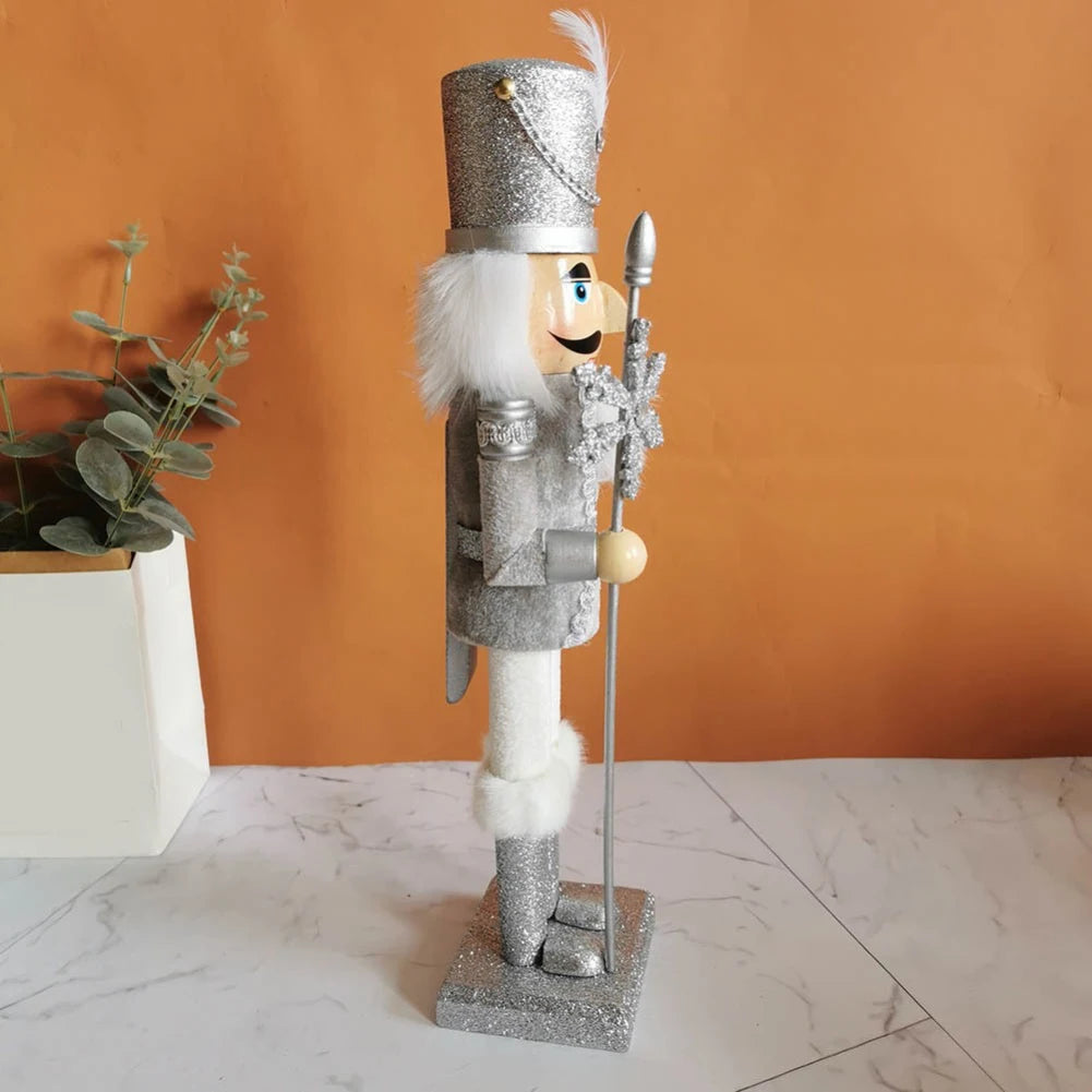 15 Inch Wooden Christmas Nutcracker with Gold Embellishments and Velvet Coat for Festive Mantel and Table Decorations