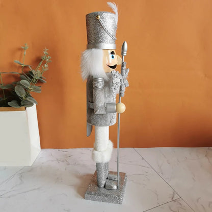 15 Inch Wooden Christmas Nutcracker with Gold Embellishments and Velvet Coat for Festive Mantel and Table Decorations