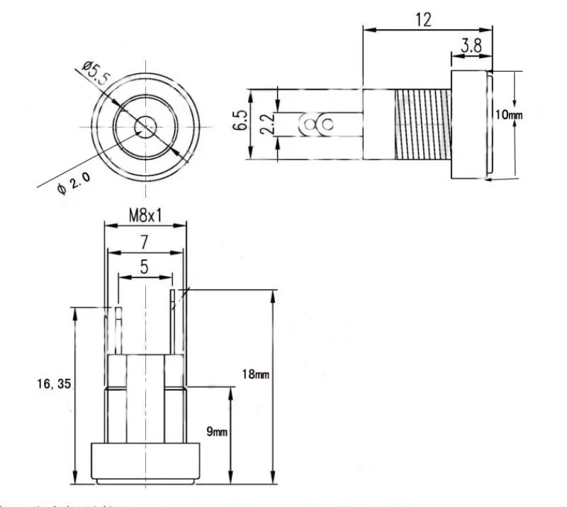DC-022B Copper DC Power Socket Adapter Jack Connector 5.5×2.1mm