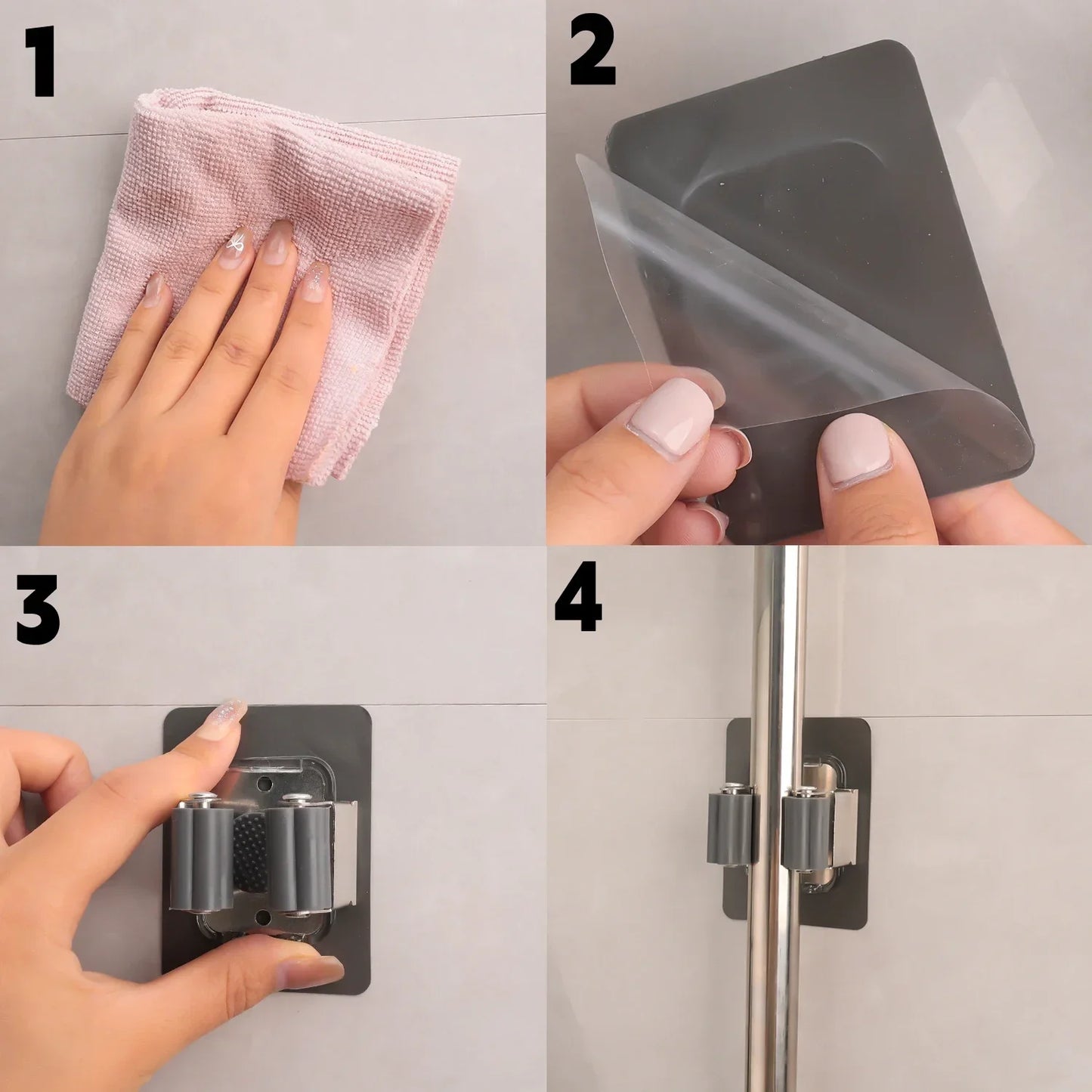 Wall Mounted Mop Holder Multi-Purpose Hook Rack Organizer