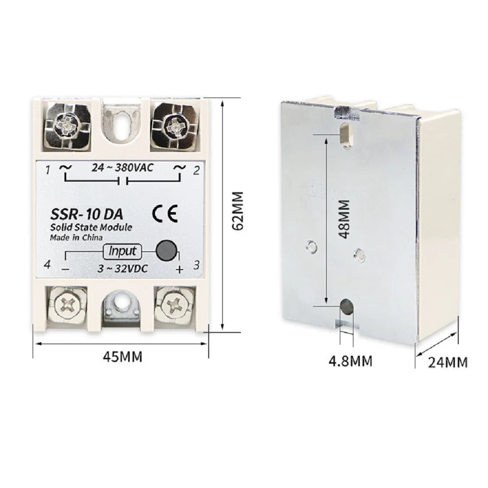 Single Phase Solid State Relay SSR-10DA DC Controlled AC Single-phase Solid State Relay 10A DC-AC Relay 3-32V DC To 24-380V AC