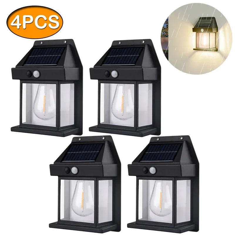 1-4PCS Solar Tungsten Filament Lamp Outdoor Waterproof Garden Wall Light Intelligent Induction Courtyard Villa Lighting Lantern