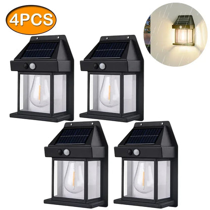 1-4PCS Solar Tungsten Filament Lamp Outdoor Waterproof Garden Wall Light Intelligent Induction Courtyard Villa Lighting Lantern