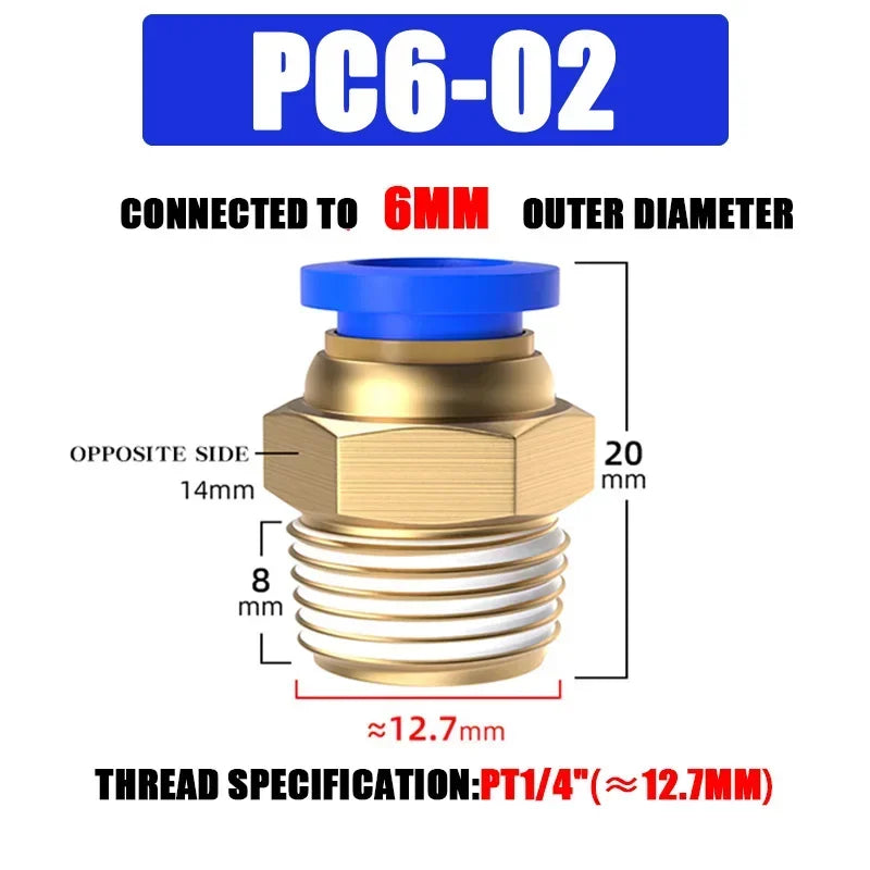 Pneumatic Fitting Air Connector PC 4mm 6mm 8mm 10mm 12mm Thread 1/8" 1/4" 3/8" 1/2" Hose Fittings Pipe Quick Connectors
