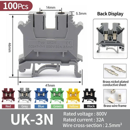 Premium Brass UK Screw Clamp Connector for Wiring DIN Rail Mounted UK1.5N 2.5B 3N 5N 6N 10N 16N 25N 35N 50N