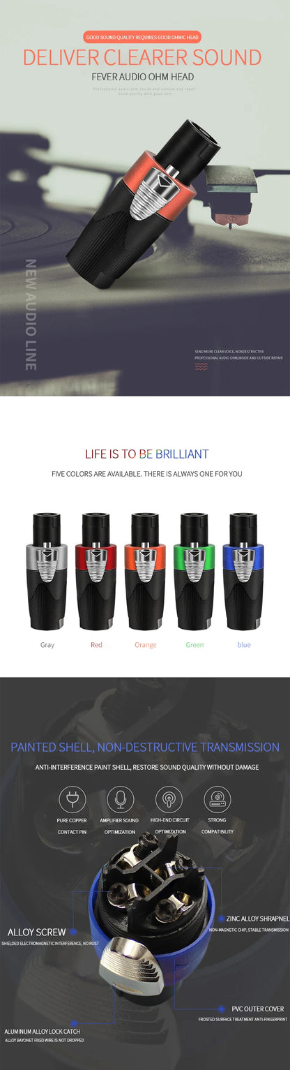 NL4FC Speakon 4 Pin Audio XLR Connector Ohm Head Solder-Free Amplifier Terminal for Superior Sound