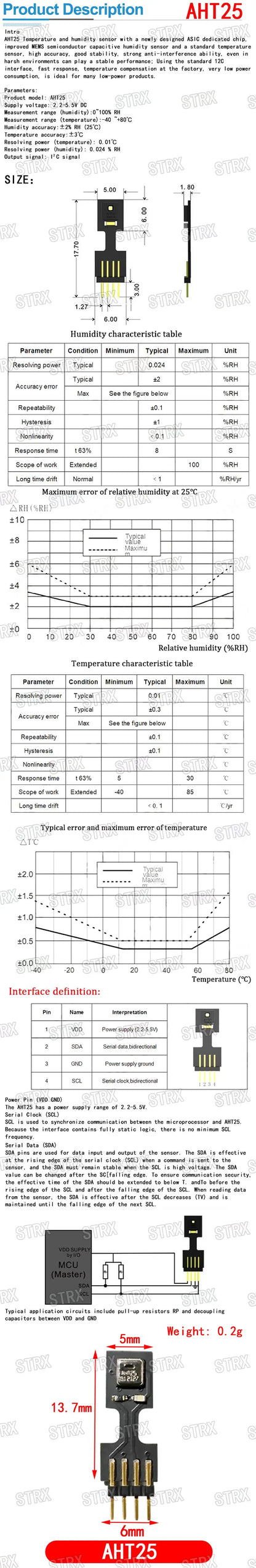 High Precision Digital Temperature and Humidity Sensor Module AHT10 AHT20 AHT21B AHT25 I2C Interface