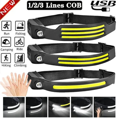 LED Headlamp Sensor Headlight With Built-in Battery Head Flashlight USB Rechargeable Work Light Head Lamp Super Bright Torch