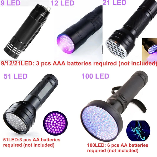 9-128 LED Ultraviolet Blacklight UV Light Lamp Detector for Dog Urine Stains Outdoor Waterproof 9-100 LED UV Flashlight Camping