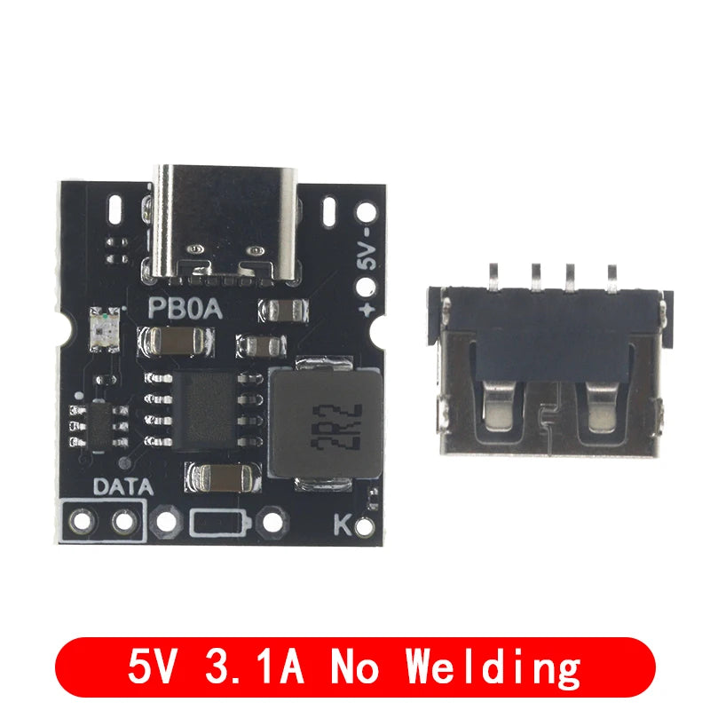 Type-C USB 5V 2A Boost Converter Step-Up Power Module with Lithium Battery Charging and Protection, LED Display