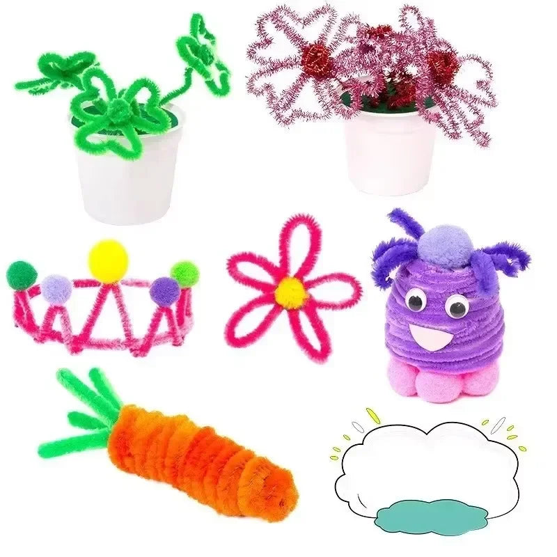 Wholesale Colorful Chenille Stems Pipe Cleaners Plush Tinsel Stem Wired Sticks Twist Stick Hair Strip DIY Craft Educational Toys