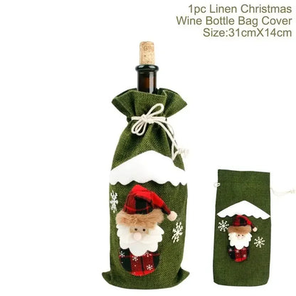 Creative Christmas Wine Bottle Cover Set Velvet Santa & Snowman Decor